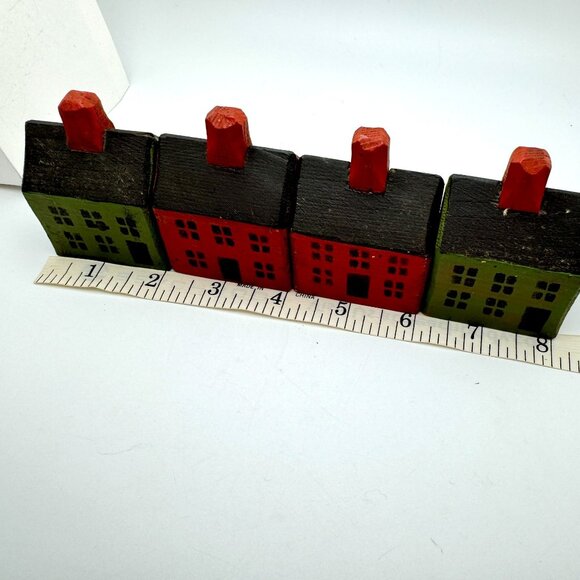 Primitive NOEL Wood House Blocks Holiday Decor Set Of 4 Vintage Red Green Gift - Picture 4 of 6